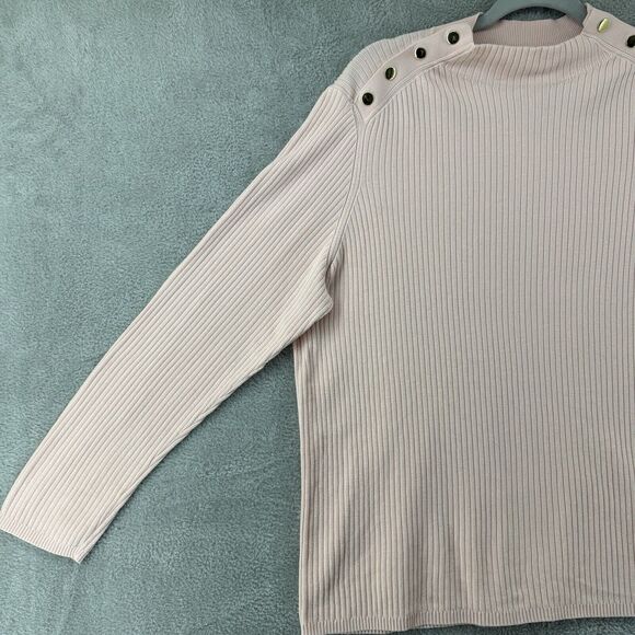 Talbots Sweater Womens Plus 2X Peach Rib Knit Mock Neck Snap Buttons Long Sleeve - Picture 5 of 14